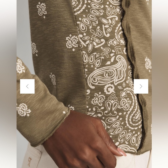 Anthropologie Pilcro Turtleneck Cotton-Slub Top Green Motif Bandana Print Medium - Picture 3 of 12